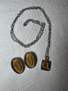 Vintage Bob House Enamel Necklace and Earrings